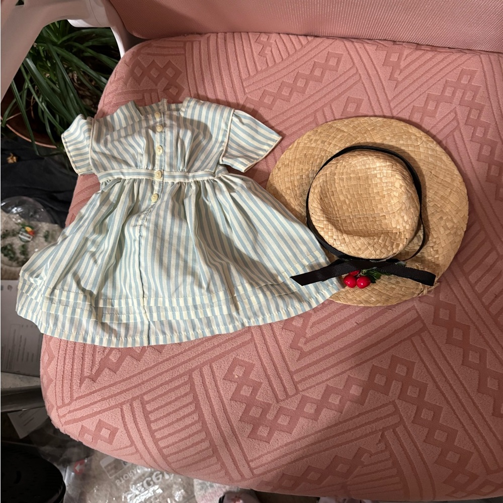 American Girl Kirsten summer dress and straw hat for 18” tall